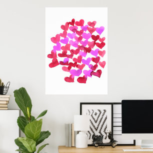 Poster Corações do dia de os namorados - rosa e magenta