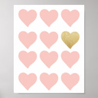 Corações, Dourado Rosa, Glitter, Bebê, Wall Art