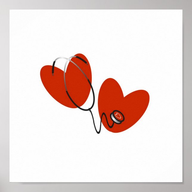 Póster Corações e T-shirts estetoscópicas e presentes (Frente)