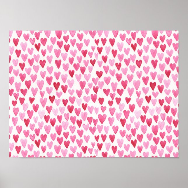 Poster Corações em Aquarela - Rosa (Frente)