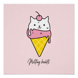 Póster Corações em Fusão - Gato de Sorvete de Verão