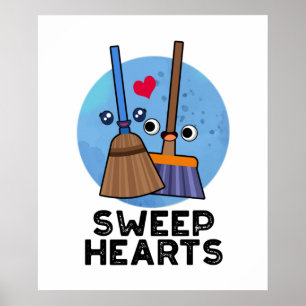 Poster Corações Engraçados Corações Doces Broom Pun