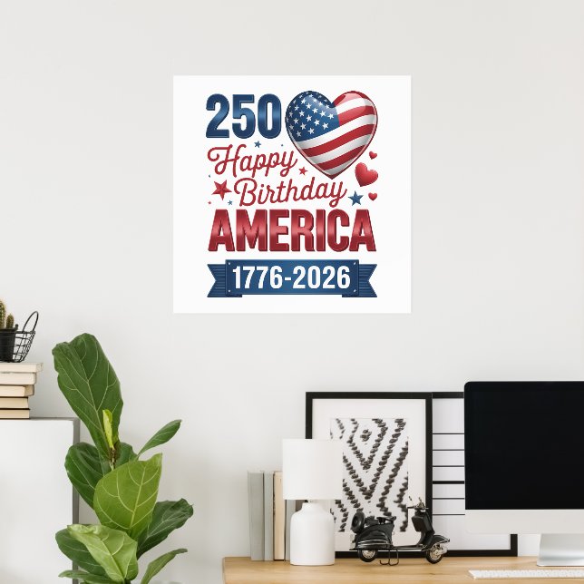 Poster Corações EUA 1776 2026 4 de julho (Escritório em casa)