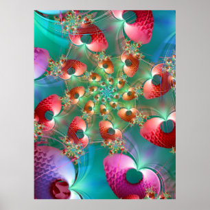 Poster Corações Fractais em Espiral