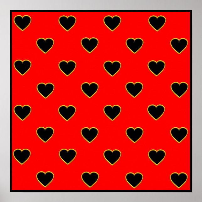 Poster Corações Negros em um Fundo Vermelho Amor e Romanc (Frente)
