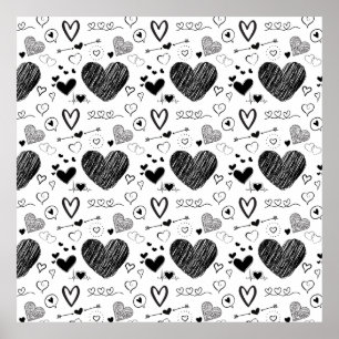 Poster corações negros - fundo branco