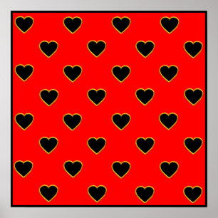 Poster Corações pretos em um amor e romance vermelho do