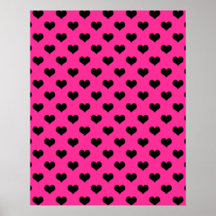 Póster Corações Pretos - Fundo Cor-de-Rosa Quente Bolin