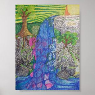 Póster corações que vão abaixo da queda da água