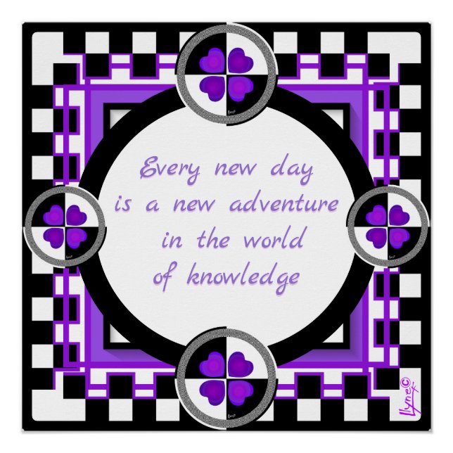 Póster Corações roxos B&W batendo (Frente)