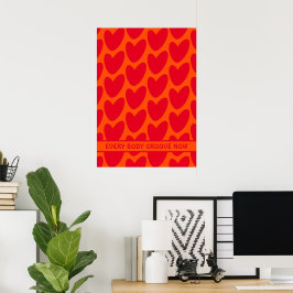 Poster Corações Vermelhos e Laranja Retro
