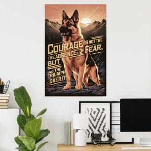 Poster Coragem Do german shepherd Ao Sunset