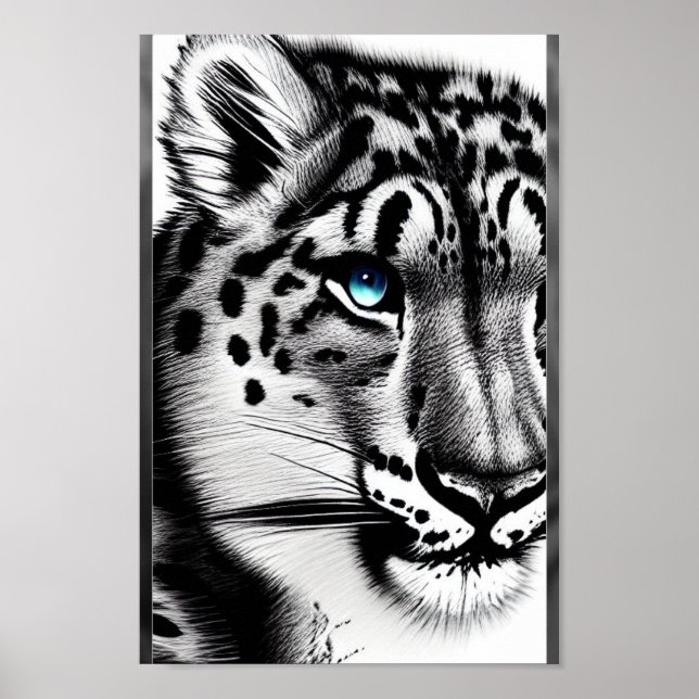 Poster Coragem Leopardo de Neve com olho azul (Frente)
