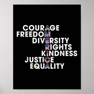 Poster Coragem Liberdade Diversidade Direitos Bondade Jus