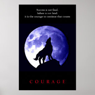 Poster Coragem Motivacional de Wolf Blue Night