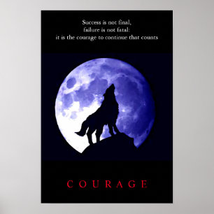 Poster Coragem Motivacional de Wolf Blue Night