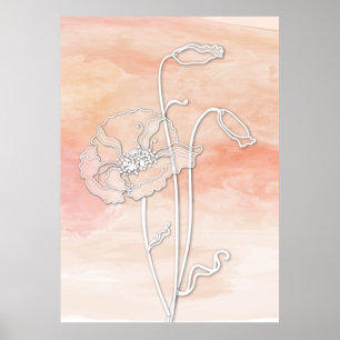 Poster Coral Abstrato Watercolor e Poppies 2