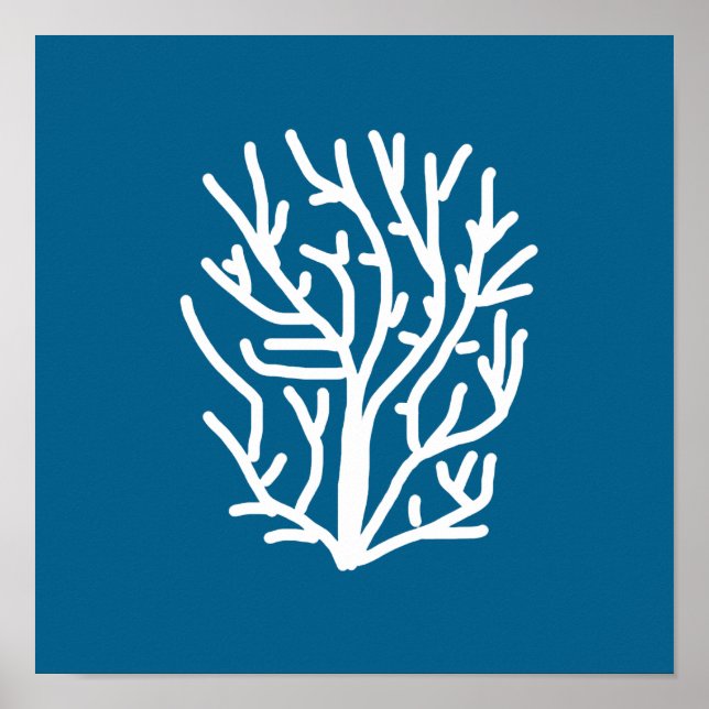 Poster Coral branco sobre a vida aquática azul (Frente)