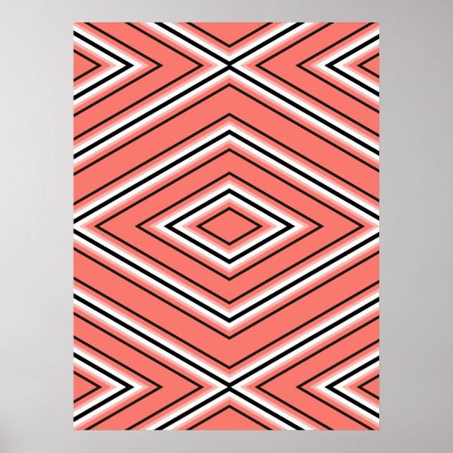 Poster Coral do Padrão do Diamante do meio século, Preto  (Frente)