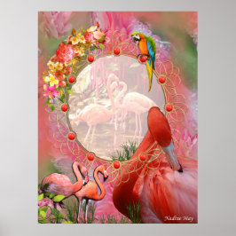 Poster Coral, Grama, Sangue e Flamingos cor-de-rosa-pedóf
