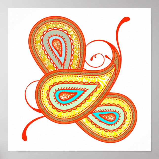 Poster Coral Mint e Yellow Paisley Wedding (Frente)