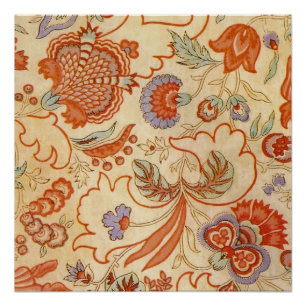 Póster Coral Orange Floral Chintz Paisley