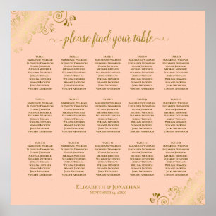 Poster Coral Peach & Dourado 15 Gráfico de Casamento de 