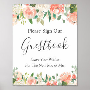Poster Coral Peach Garden Floral Weding Sign