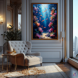 Poster Coral Recife Subaquático em Estilo Impressionista