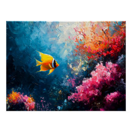 Póster Coral Recife Vibrado com Peixe Anjo