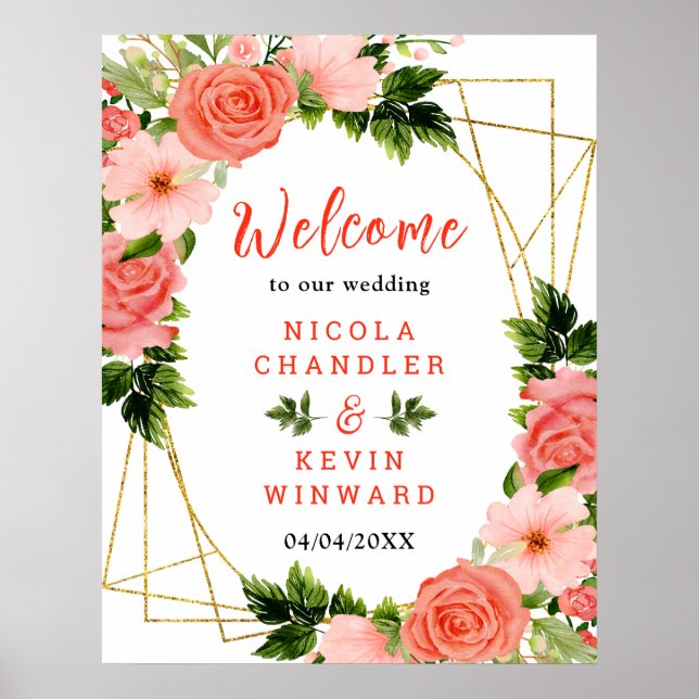 Poster Coral Red Roses with Foliage (Frente)