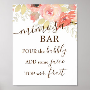 Poster Coral Rosa Roses e Dourado Sinal de Bar Mimosa de 