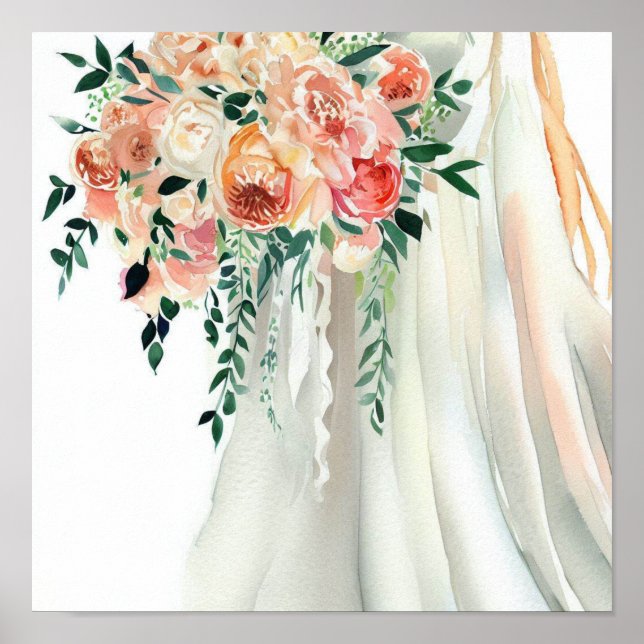 Poster Coral Whimsical, Buquê 2 em Cascata Bridal, (Frente)