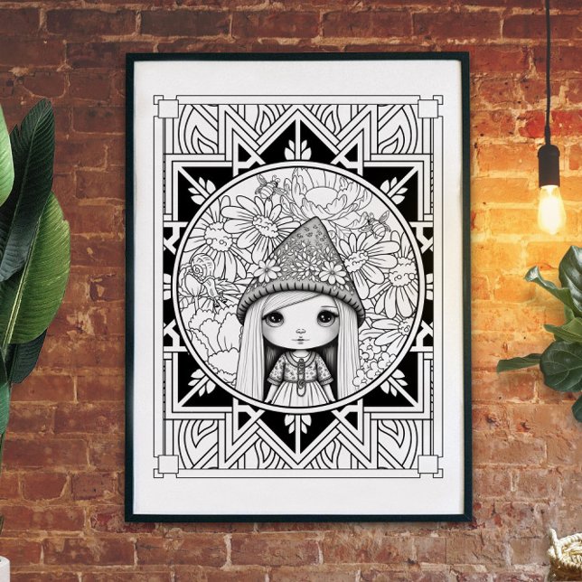 Poster Corante Adulto do Flor Gnome Mandala (Criador carregado)