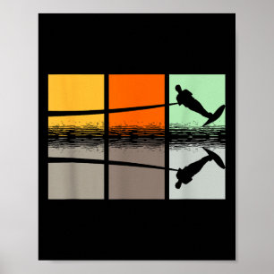 Poster Corda de Esqui Retro Silhueta Amante das Ondas 