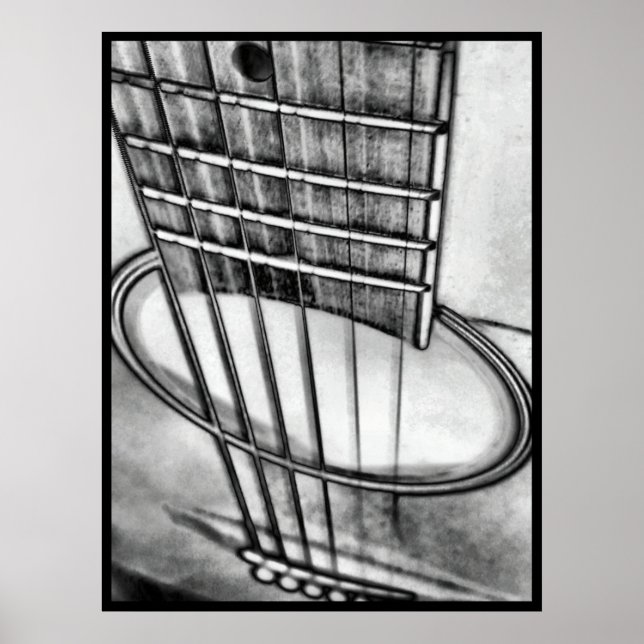 Poster Cordas de Perspectiva do Violão Acústico Fronteira (Frente)