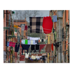 Póster Cordas de Roupas em Veneza Itália