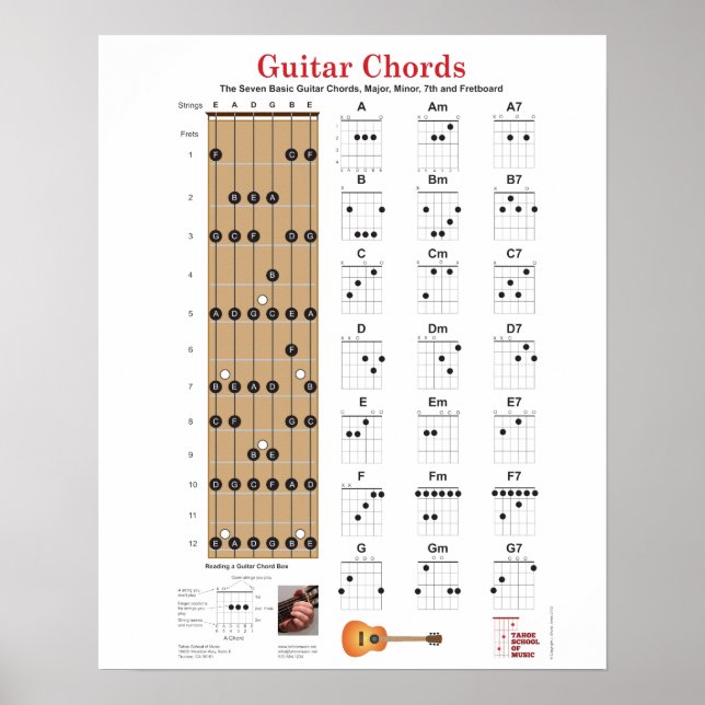 Póster Cordas de violão e prato de borda com Major Notes  (Frente)