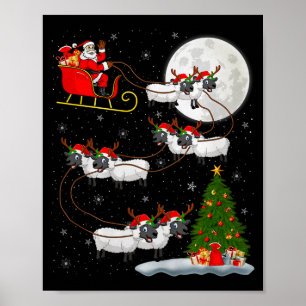 Poster Cordeiros Ovelhas Papai Noel Trenó Voador Divertid