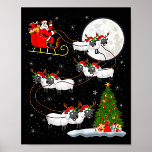 Poster Cordeiros Ovelhas Papai Noel Trenó Voador Divertid