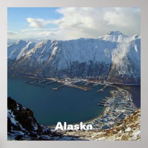 Póster Cordilheira e Cidade Abaixo do Alasca