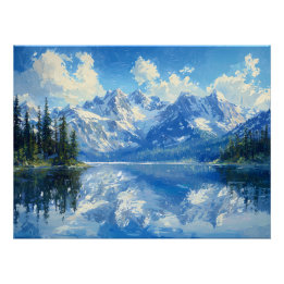 Póster Cordilheira Nivosa com Lago Alpino de Águas Crista