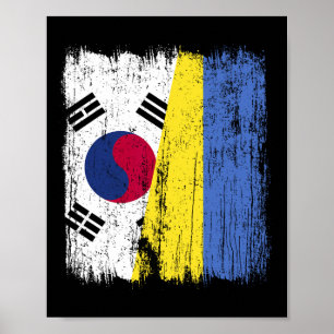 Poster Coreia do Sul Ucrânia Meia Bandeira Sul-Coreano Uc