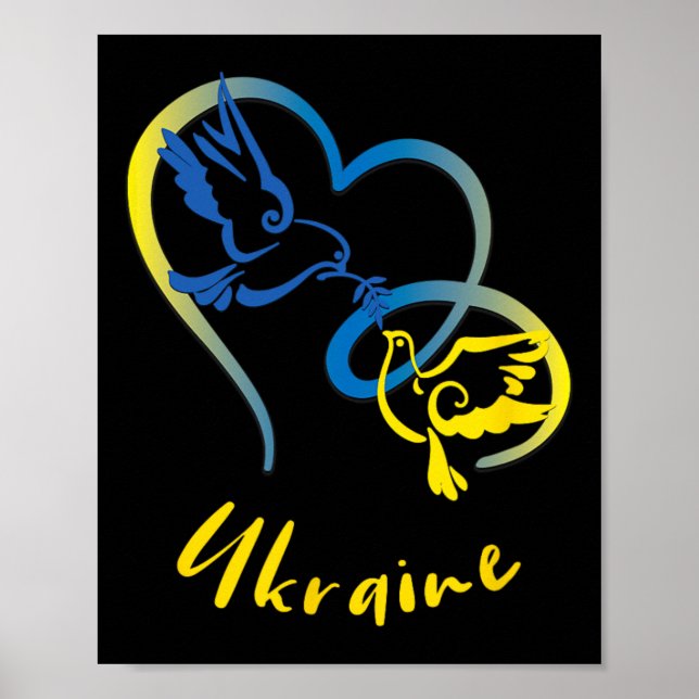 Poster Cores da Bandeira da Ucrânia Pombas e Corações da  (Frente)