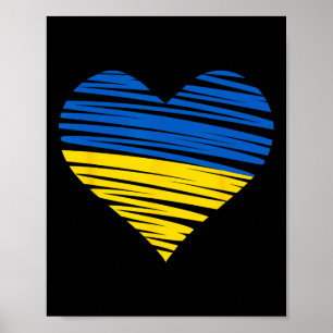Poster Cores da Bandeira do Coração Ucraniano Azul Amarel