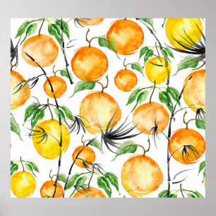 Poster Cores d'água de bambu: padrão sem costura da selva