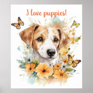 Poster Cores de Água Personalizadas de Puppy