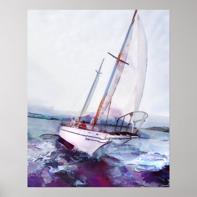 Póster Cores de água simples e tinta de barco a vela de r (Frente)