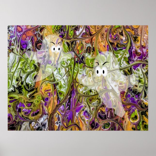 Poster Cores de Halloween com Fantasmas (Frente)