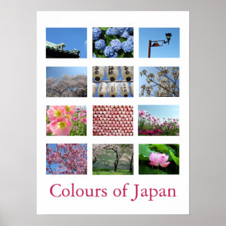 Poster Cores do Japão (azul/branco/rosa)
